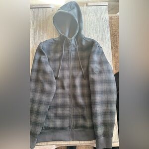 Carhartt Men’s Dark Gray/Black Plaid Hooded Heavy Zip Up Jacket Size Large